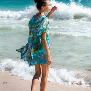 Blue & Green Tie Dye Beach Cover Up, Short or Long, 2 Sizes image 3