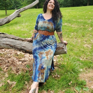 Long Earthy Tie Dye Dress with Pockets, Plus Size Tie Dye, S-4XL image 7