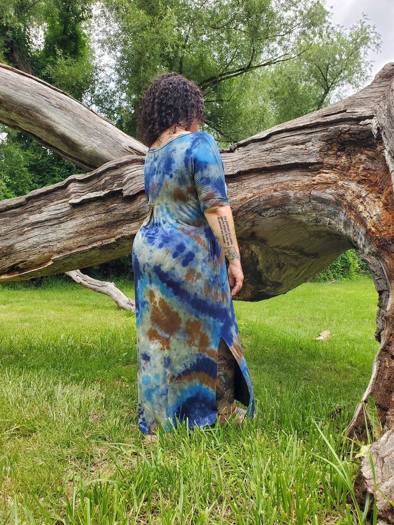 Long Earthy Tie Dye Dress with Pockets, Plus Size Tie Dye, S-4XL image 3