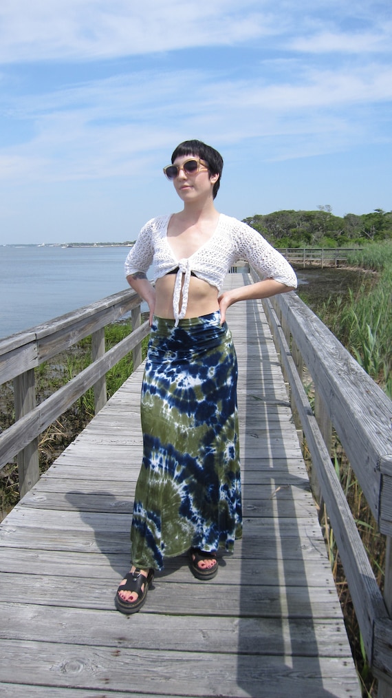 Earthy Olive Navy Tie Dye Maxi Skirt Etsy