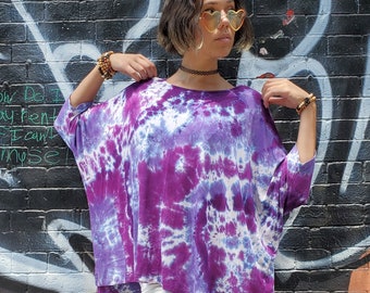 Purple Lovers Loose Tunic Top, Hand Dyed