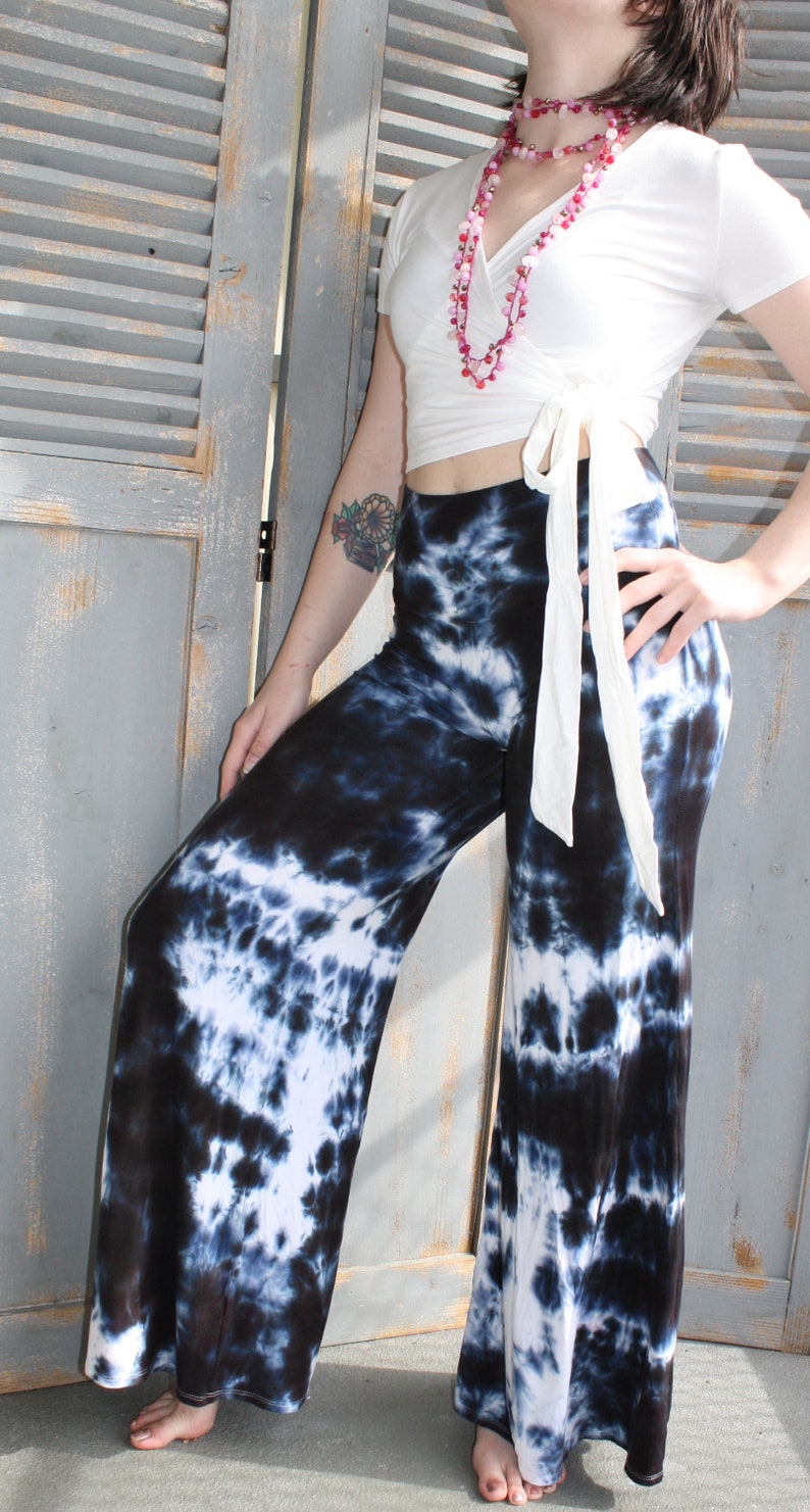 Black Tie Dye Comfy Lounge Pants, S to Plus Sizes, Palazzo Pants image 8