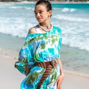 Blue & Green Tie Dye Beach Cover Up, Short or Long, 2 Sizes image 2