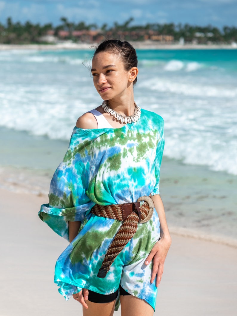 Blue & Green Tie Dye Beach Cover Up, Short or Long, 2 Sizes image 2