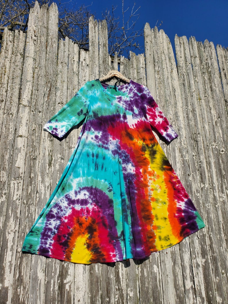 Rainbow Galaxy Tie Dye Flowy Midi Dress image 4