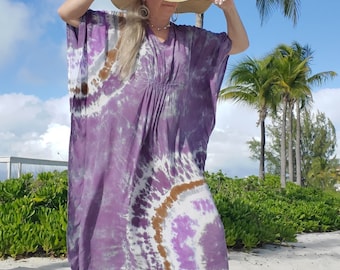 Abstract Tie Dye Kaftan, Comfy Boho Maxi Dress