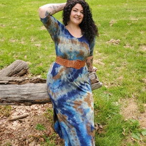 Long Earthy Tie Dye Dress with Pockets, Plus Size Tie Dye, S-4XL