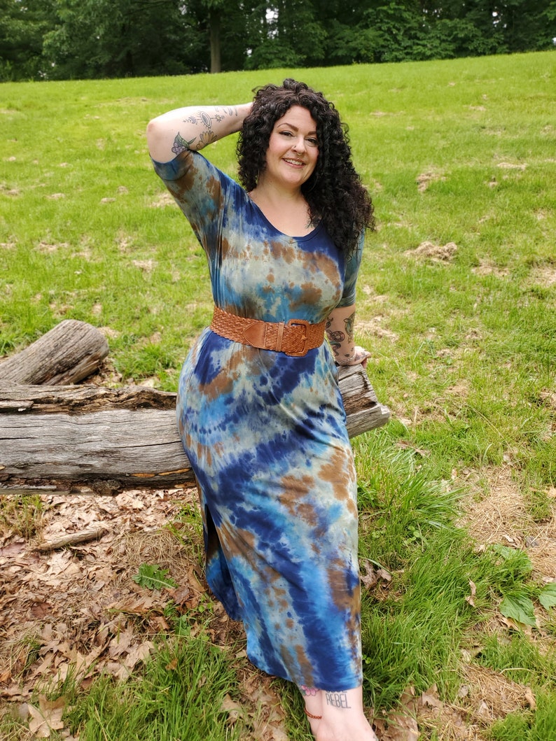 Long Earthy Tie Dye Dress with Pockets, Plus Size Tie Dye, S-4XL image 1