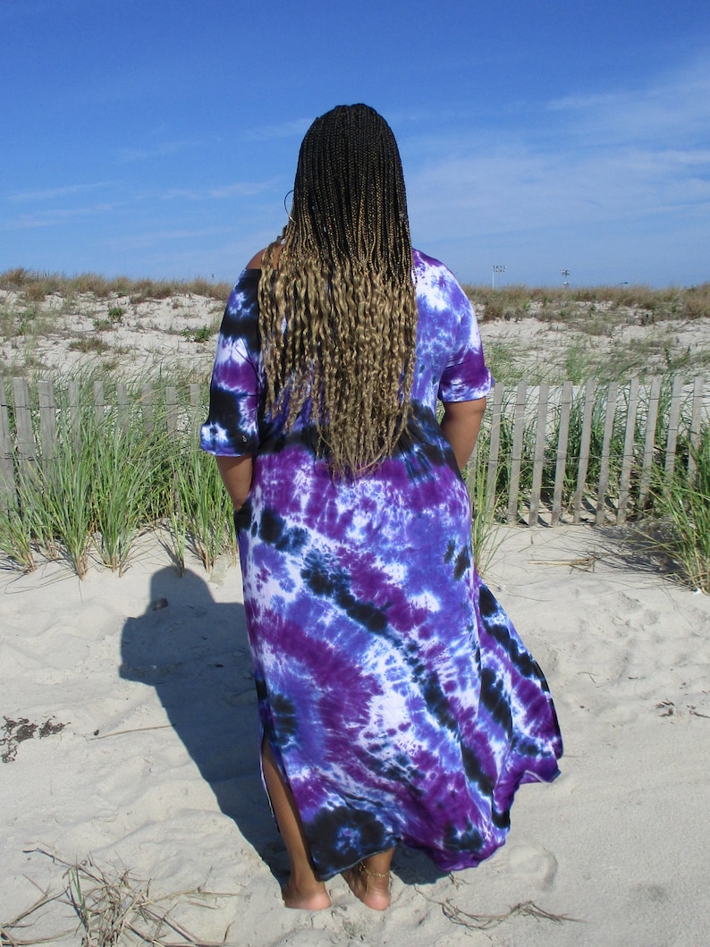 Plus Purple Maxi Dress, Tie Dye Dress with Pockets, Plus Size Tie Dye, S-4XL, Curvy image 8