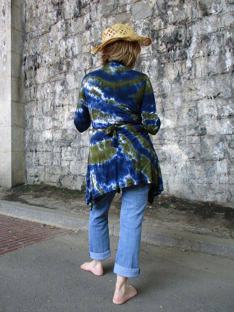 Tie Dye Cardigan Wrap with Belt, Boho Tunic, Small to Plus Sizes image 3