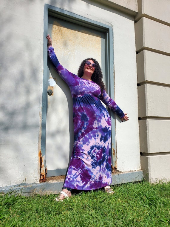 Floor Length Tie Dye Maxi Dress With Long Sleeves 58 Long Etsy UK