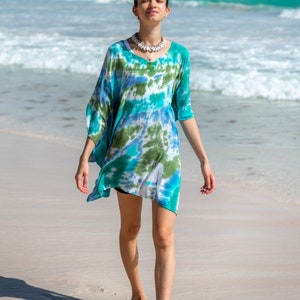 Blue & Green Tie Dye Beach Cover Up, Short or Long, 2 Sizes image 5