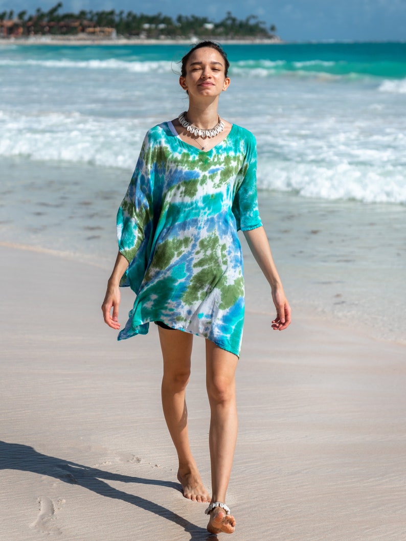 Blue & Green Tie Dye Beach Cover Up, Short or Long, 2 Sizes image 5