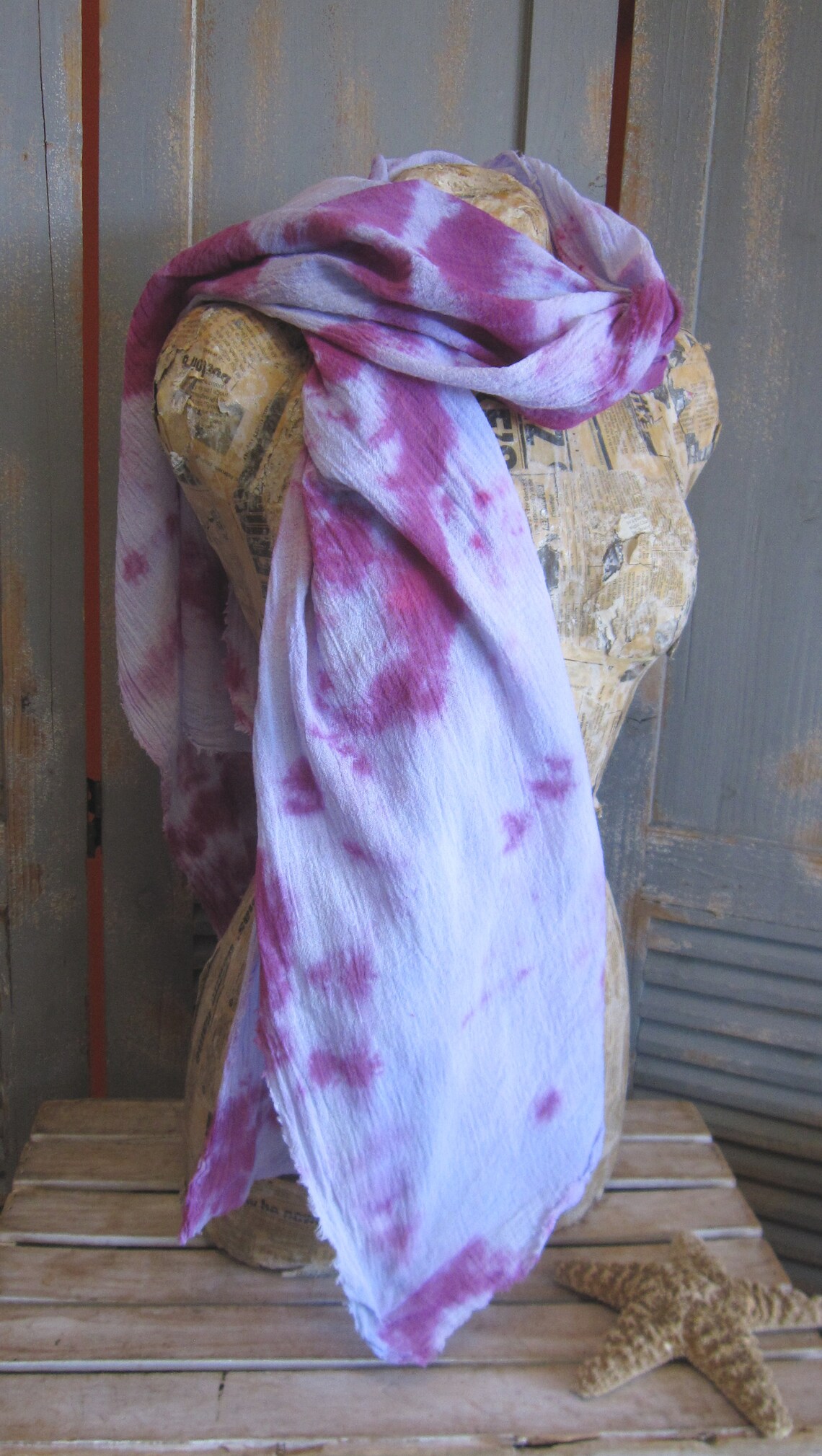 Gauze Scarf Hand Dyed Tie Dye Purples Cotton Shawl Etsy
