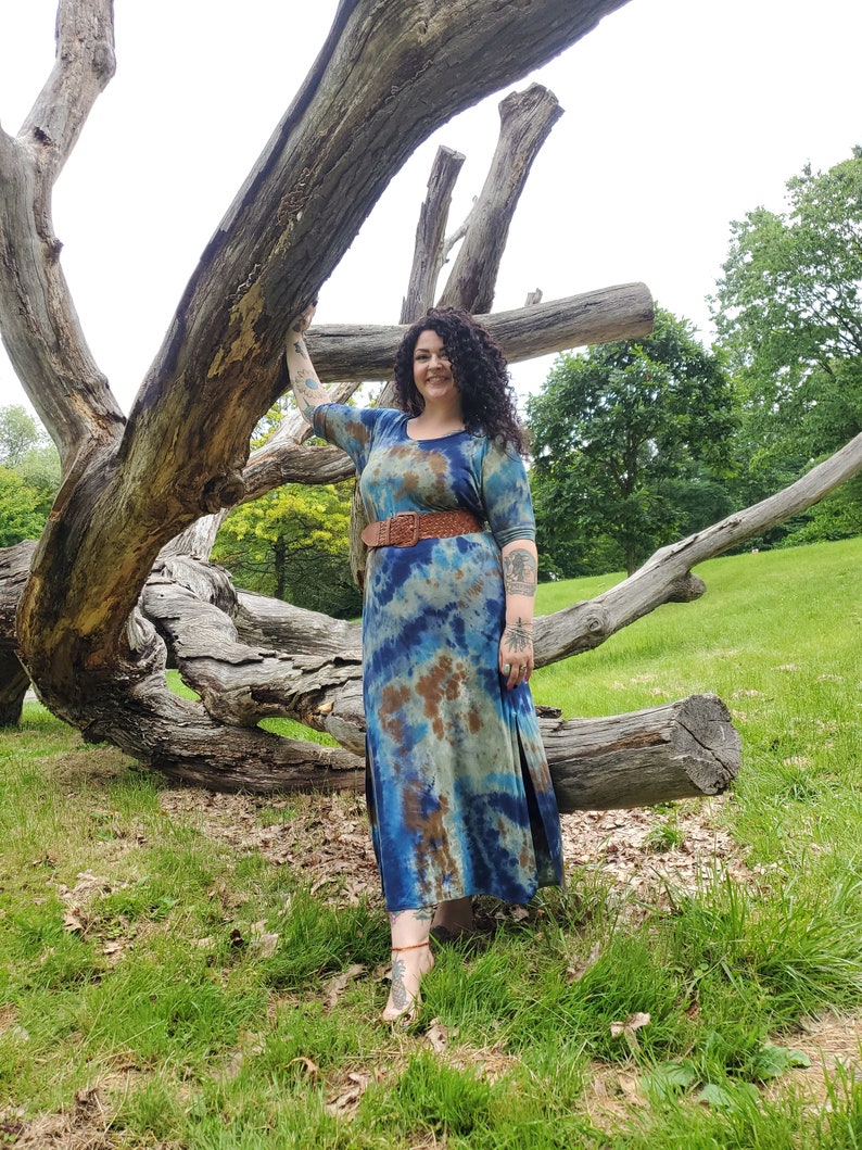 Long Earthy Tie Dye Dress with Pockets, Plus Size Tie Dye, S-4XL image 2