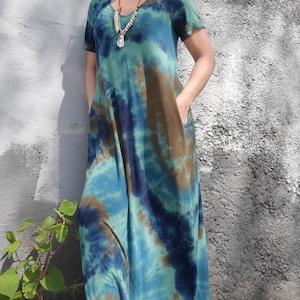 Green Blue Maxi Tie Dye Dress, S-XL
