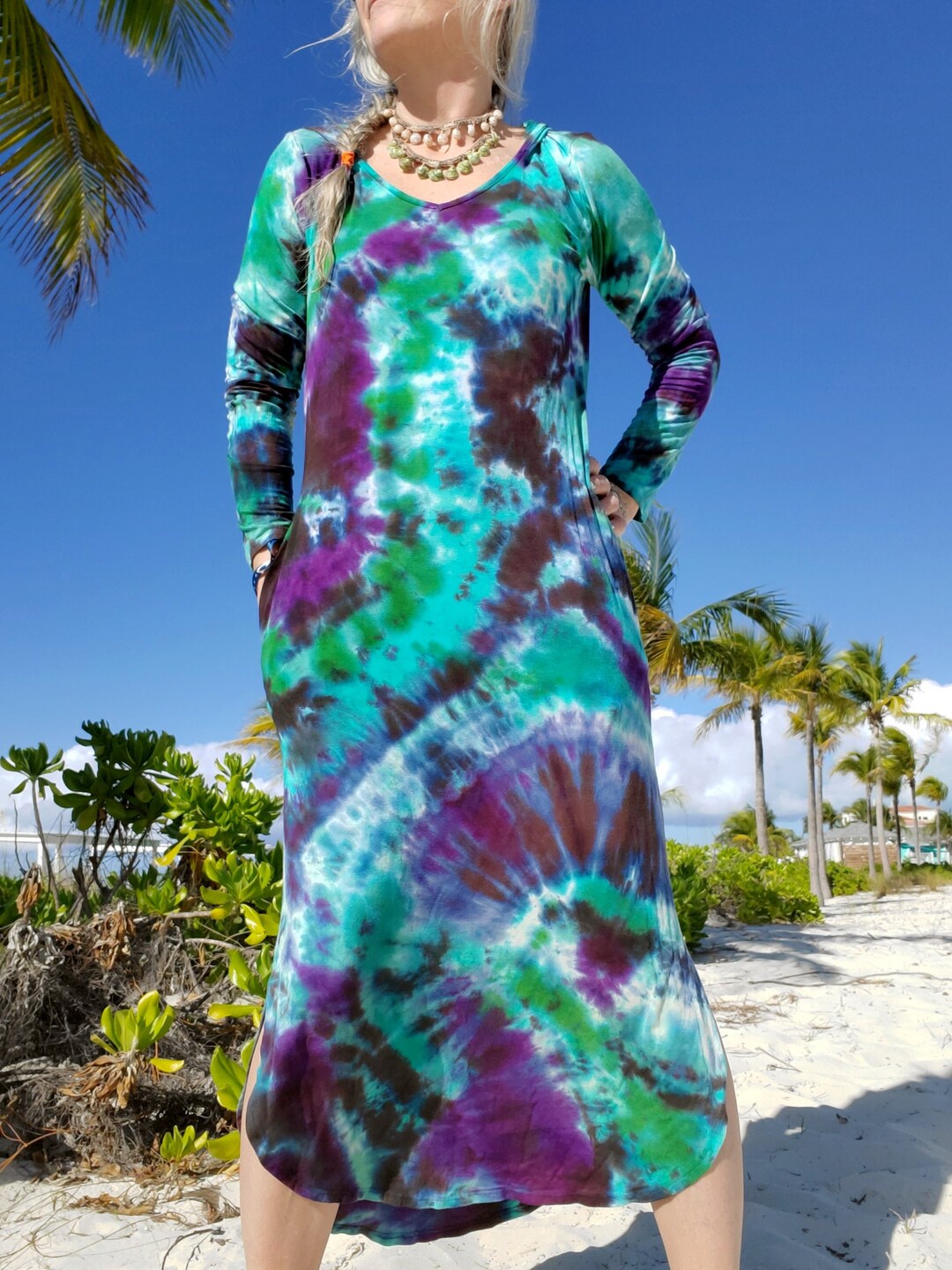 Tie Dye Long Sleeve Beach Dress With Hood, S4X Etsy