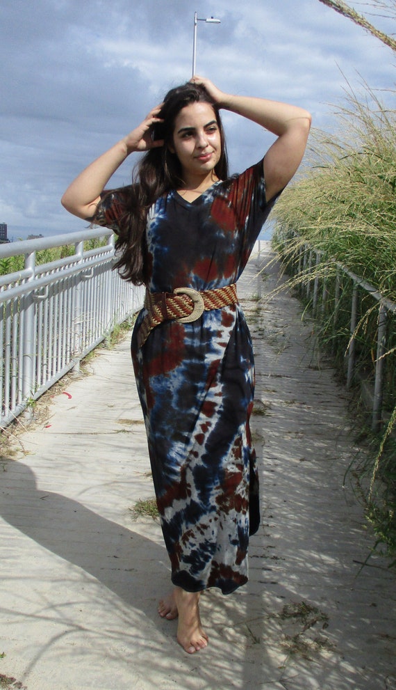 Tie Dye Earthy Maxi Dress Boho Style 