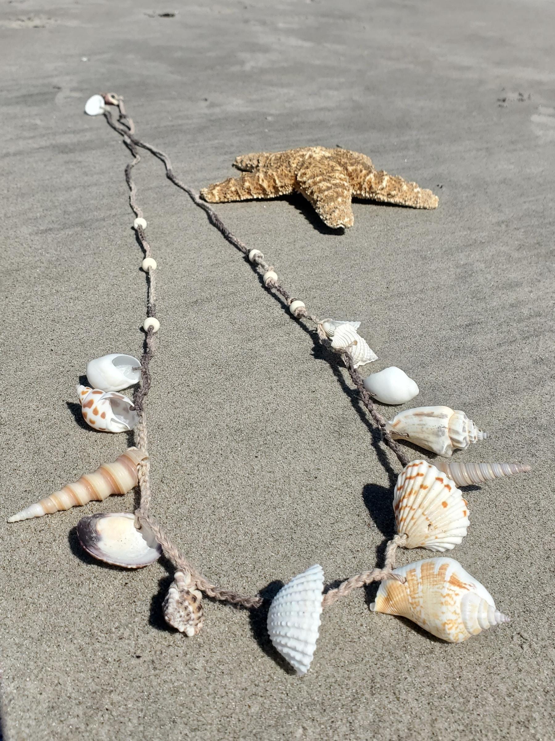 Vintage Oyster Shell Beaded Wrap Brown Cording Belt OS Boho Chic Celestial Crescent Moon Chain Belt, Costume Jewelry, Boho  main image 3