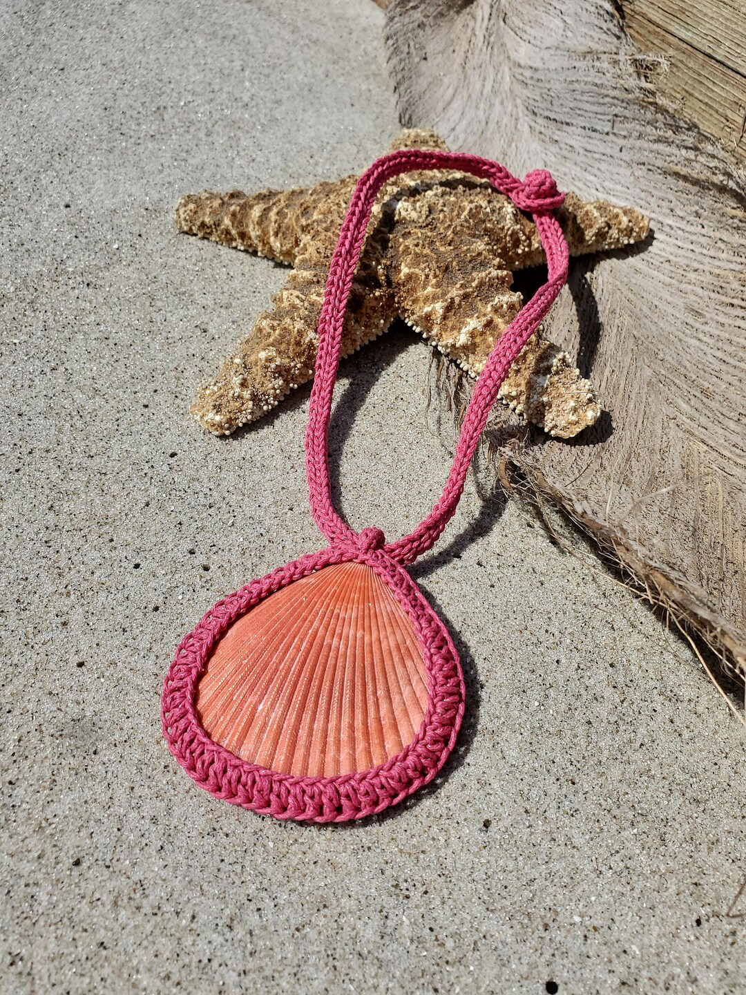 Orange Shell With Pink Crochet Mermaid Necklace - Etsy