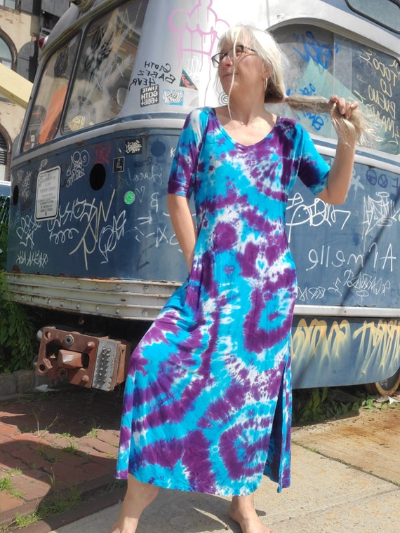blue and purple tie dye dress MIRAGE Tie Dye Dress, S-4XL, Plus Styel