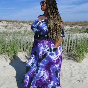 Plus Purple Maxi Dress, Tie Dye Dress with Pockets, Plus Size Tie Dye, S-4XL, Curvy image 10