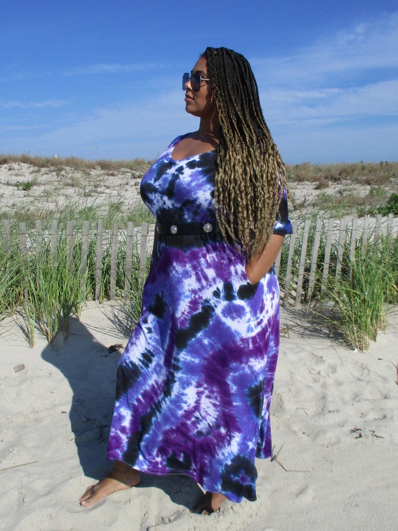 Plus Purple Maxi Dress, Tie Dye Dress with Pockets, Plus Size Tie Dye, S-4XL, Curvy image 10