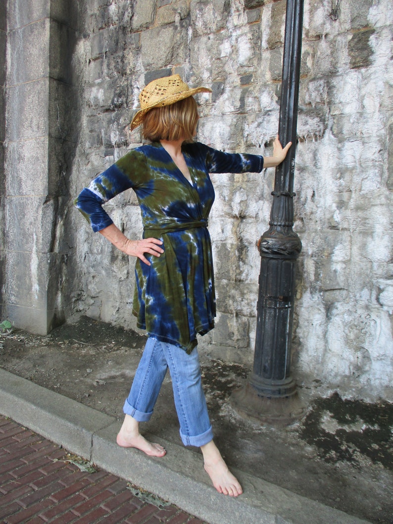 Tie Dye Cardigan Wrap with Belt, Boho Tunic, Small to Plus Sizes image 1