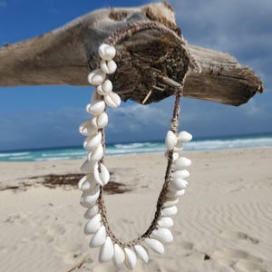 WHITE Shells on Hemp Choker Necklace or Wrap Bracelet