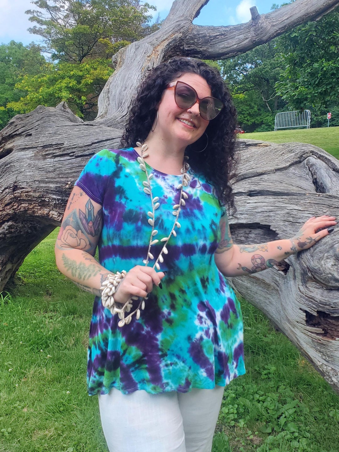 Ruffled Neck Line Tie Dye Tunic main image 1