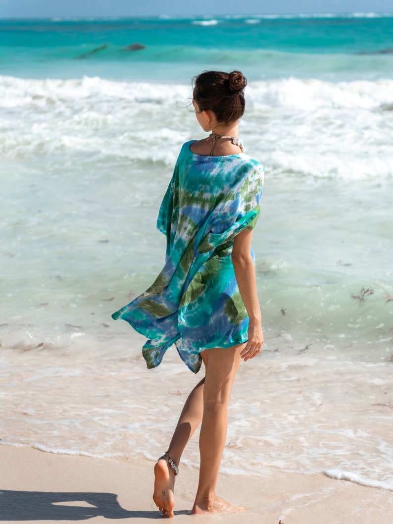 Blue & Green Tie Dye Beach Cover Up, Short or Long, 2 Sizes image 4