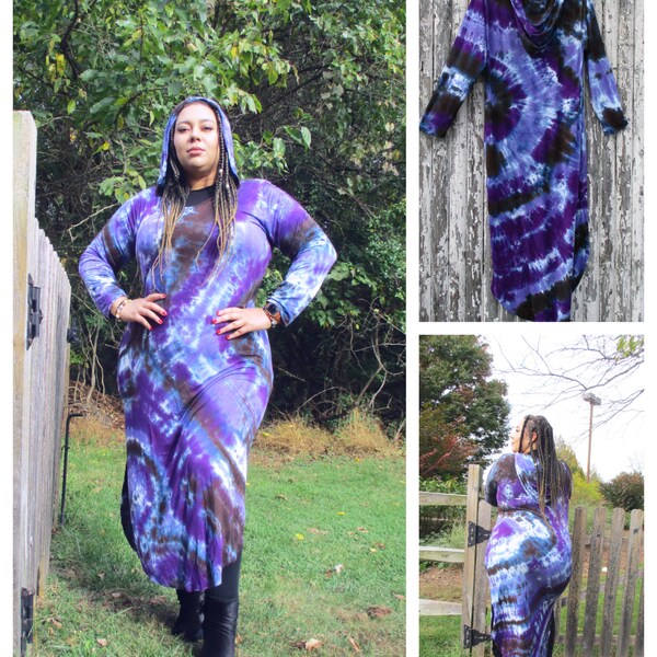 Pretty Tie Dye Plus Size Hooded Dress