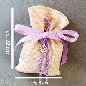 10 Stück Bonboniere Jutebeutel - Gastgeschenk Taufe Hochzeit Kommunion Lebensbaum mit oder ohne Buchstabe