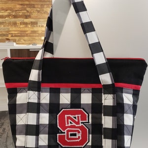 Handmade Quilted NC State Wolfpack Zippered Tote - Approx. 14"W x 10"H x 4"D