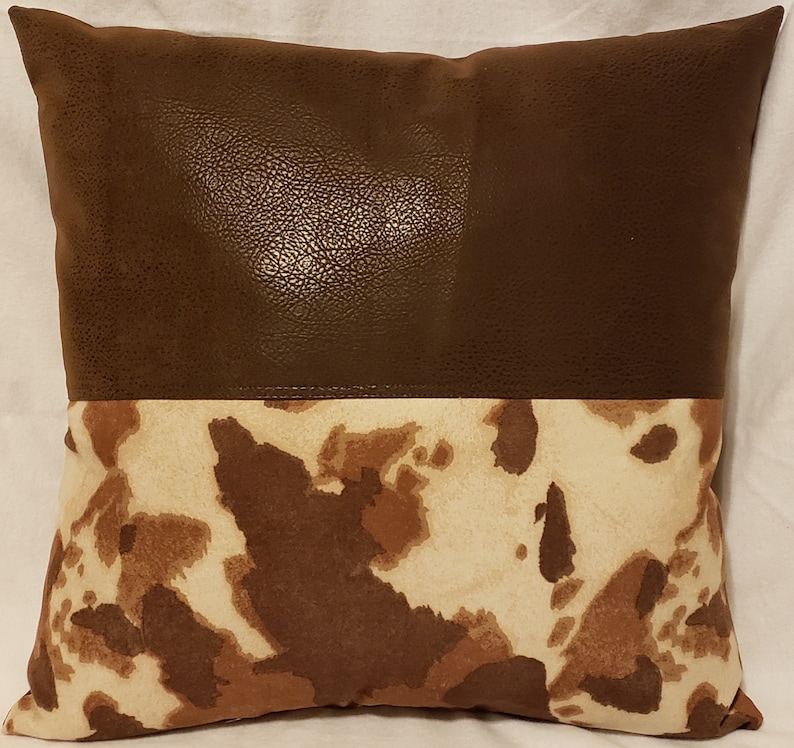 Brown Faux Leather/Cow Print Suede Decorative Pillow Etsy