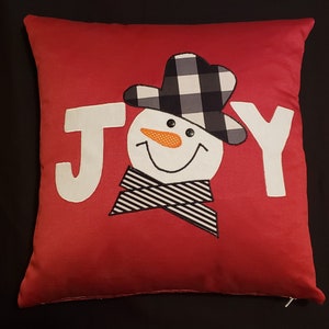 Appliqued Decorative Snowman/Joy Christmas Pillow - 18&quot; x 18&quot; Pillow Insert