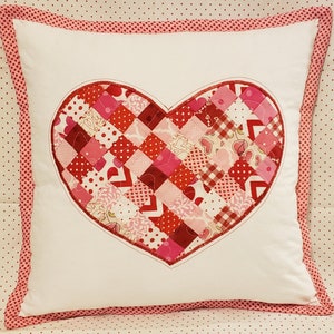 Quilted Scrap Decorative Valentine&#39;s Heart Pillow - 18&quot; x 18&quot; Pillow Insert