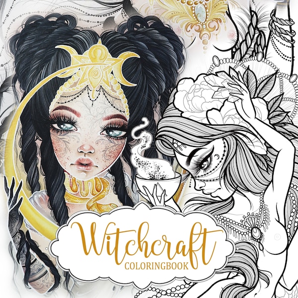 Witchcraft PDF Coloring book + ArtPrint digital book printable at home