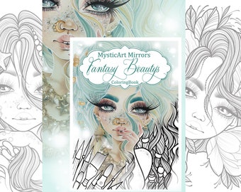 Fantasy Beauty PDF Coloring Book - LineArt and Greyscale - gratis Postcard- Mermaid, Fairy Art imprimable à la maison pour enfants et adultes