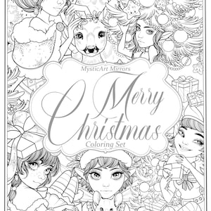 Christmas PDF Coloring Set of 5 LineArt Printable digital