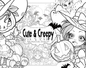 Cute & Creepy* Monster Party PDF Coloring Set Digital Download