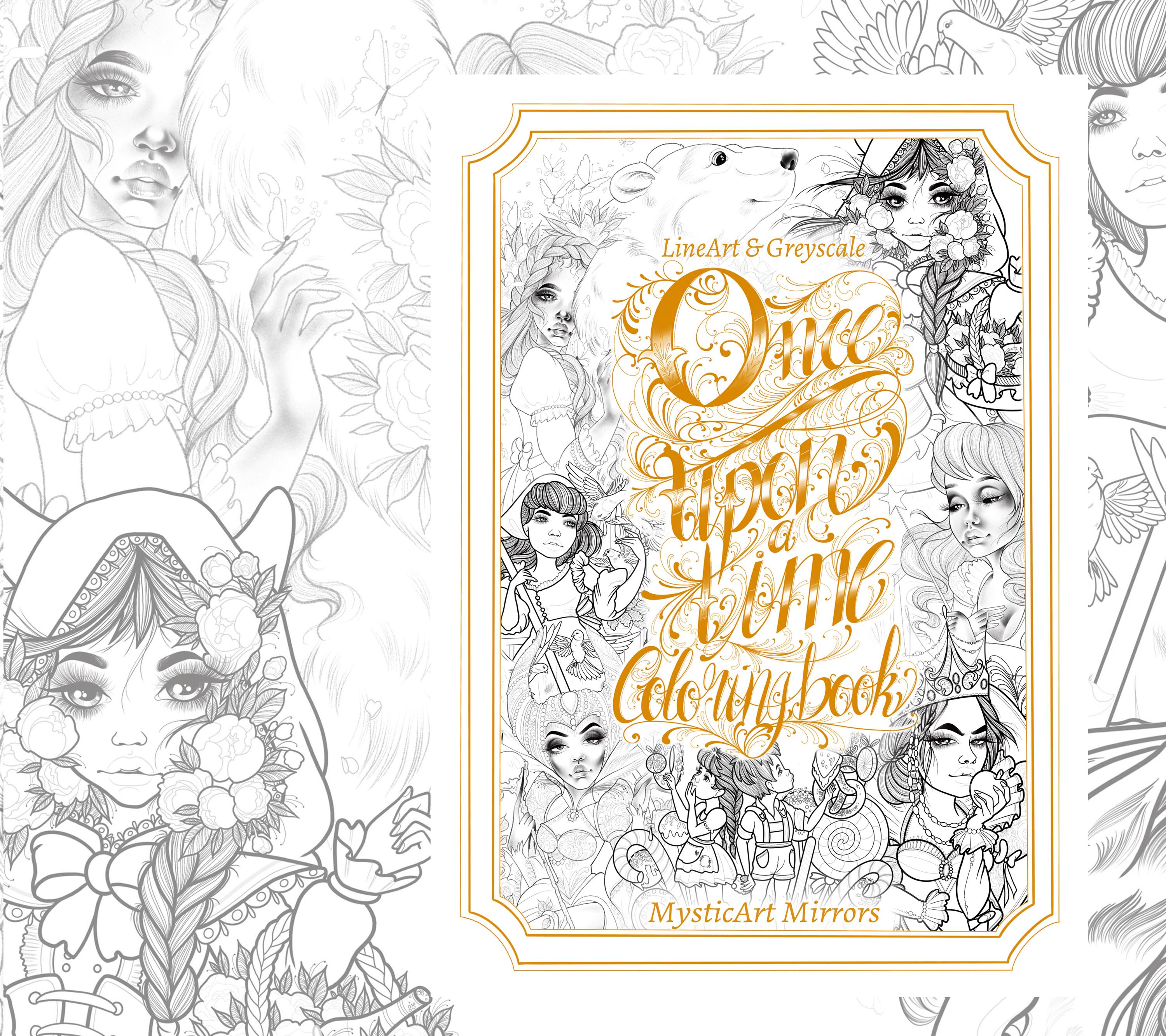 Once Upon a Time Coloring Book LINE-ART & Greyscale in 1 Book - Etsy