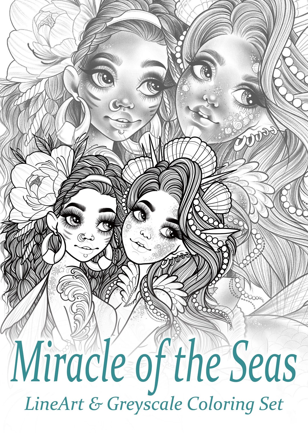 Miracle of the Seas 7 Page Coloring Set PDF Lineart & Greyscale for ...