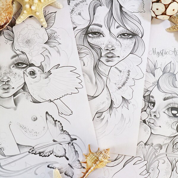 Fantasy Beautys Original Drawing  Bleistift Zeichung Art Grayscale