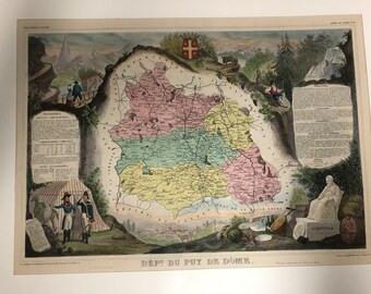 c1852 Antique France, Levasseur Map of the Department Du Puy de Dome, Atlas National Illestre, Region du Centre #62