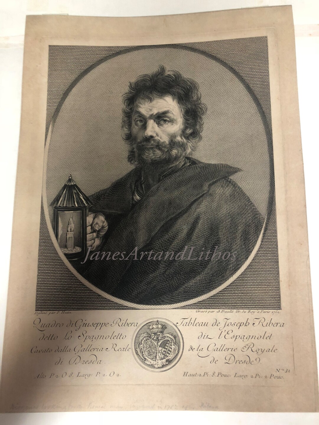 C1752 DIOGENES, Paris Engraving, Eccentric Greek Philosopher, Holding ...