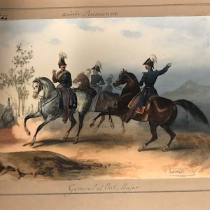 c1800 French Military, Hand painted, General el Etat Major Armee Prussienne, Pierre Frederic Lehnert Plate 22 artist enhanced, Prussian army