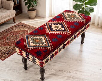 Vintage ottoman bench, upholstered foot stool, bedroom furniture, ottoman coffee table