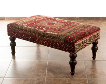 Ottoman Coffee Table , Aztec Patterned Furniture, Handmade Bohemian Bench, Stool, Pouf