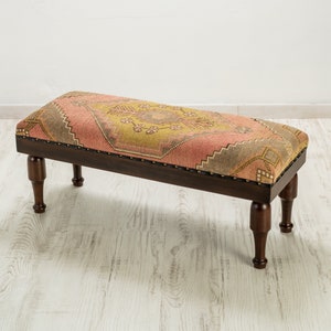 Banco, taburete otomano con alfombra kilim, puf de mobiliario oriental, taburete de piano